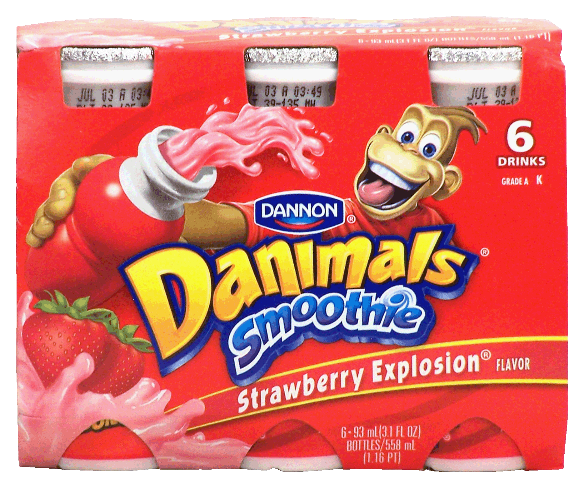 Dannon Danimals smoothie; strawberry explosion, 6- 3.1fl. oz bottles Full-Size Picture